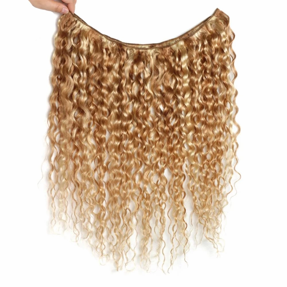 Honey Blonde Bundles P27/613 Kinky Curly Bundles Human Hair 8 10 12 inch Brazilian Virgin Remy Hair Extensions Honey Blonde Kinky Curly Bundles Double Weft P27/613 Human Hair Weave
