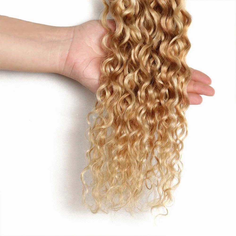 Honey Blonde Bundles P27/613 Kinky Curly Bundles Human Hair 8 10 12 inch Brazilian Virgin Remy Hair Extensions Honey Blonde Kinky Curly Bundles Double Weft P27/613 Human Hair Weave