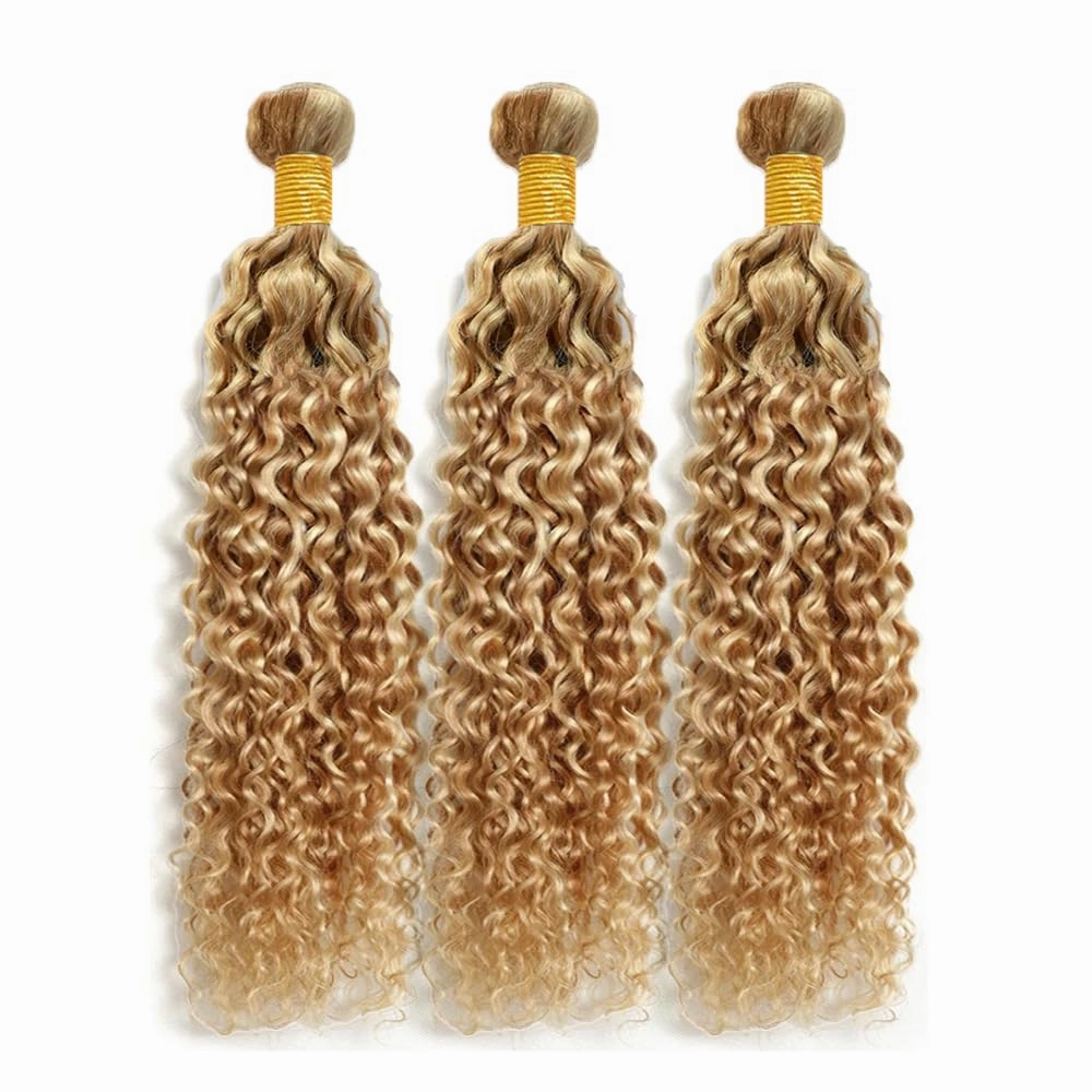 Honey Blonde Bundles P27/613 Kinky Curly Bundles Human Hair 8 10 12 inch Brazilian Virgin Remy Hair Extensions Honey Blonde Kinky Curly Bundles Double Weft P27/613 Human Hair Weave