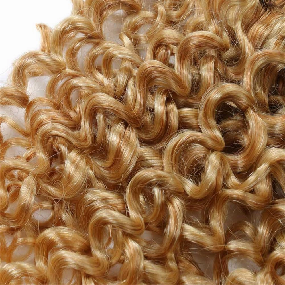 Honey Blonde Bundles P27/613 Kinky Curly Bundles Human Hair 8 10 12 inch Brazilian Virgin Remy Hair Extensions Honey Blonde Kinky Curly Bundles Double Weft P27/613 Human Hair Weave