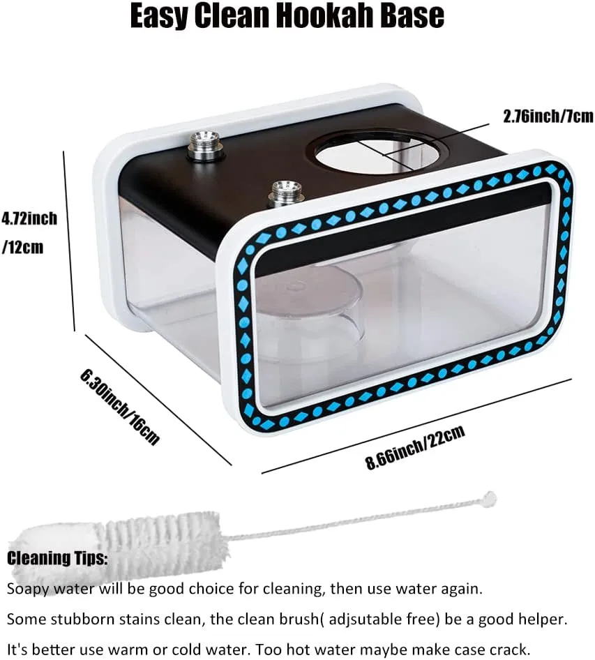 Hookah Set 2 Hose, Large Opening Micro Modern Cuboid Acrylic Portable Travel Hookahs,Hookah with Portable Bag, Magical Remote LED Light, Silicone Hookah Bowl, Coal Tongs for Better Shisha Smoking