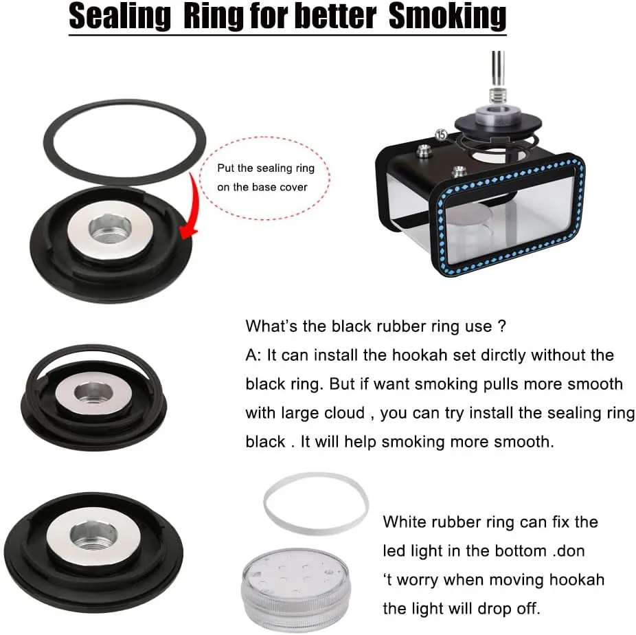 Hookah Set 2 Hose, Large Opening Micro Modern Cuboid Acrylic Portable Travel Hookahs,Hookah with Portable Bag, Magical Remote LED Light, Silicone Hookah Bowl, Coal Tongs for Better Shisha Smoking