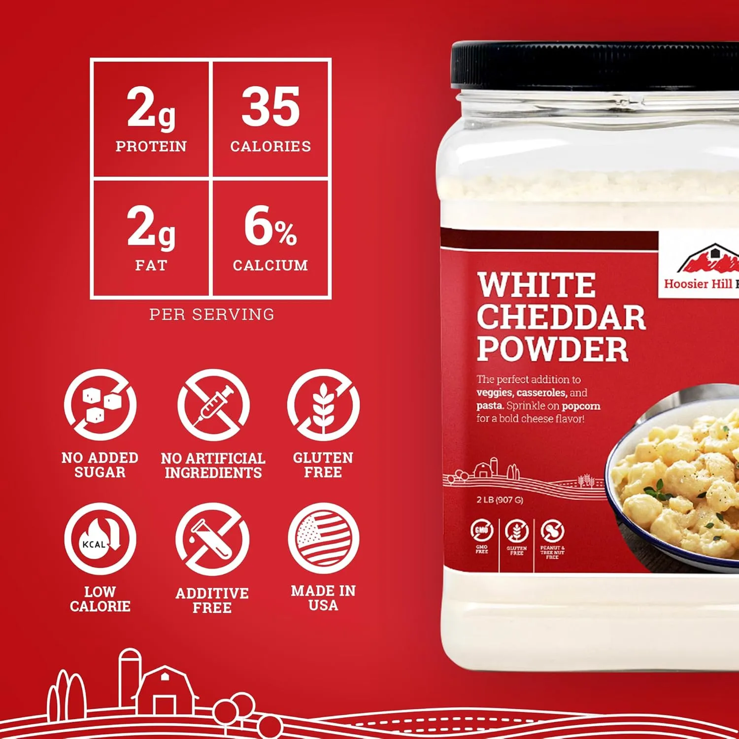Hoosier Hill Farm White Cheddar Cheese Powder, 2LB (Pack of 1)