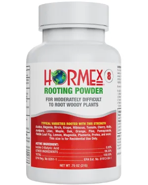 Hormex Rooting Powder #8 (0.80 IBA) - Rooting Hormone for Semi-Hardwood Houseplants, Medicinal and Tree Cuttings - Plant Root Stimulator for Cloning - Strong Roots for Maximum Propagation Success