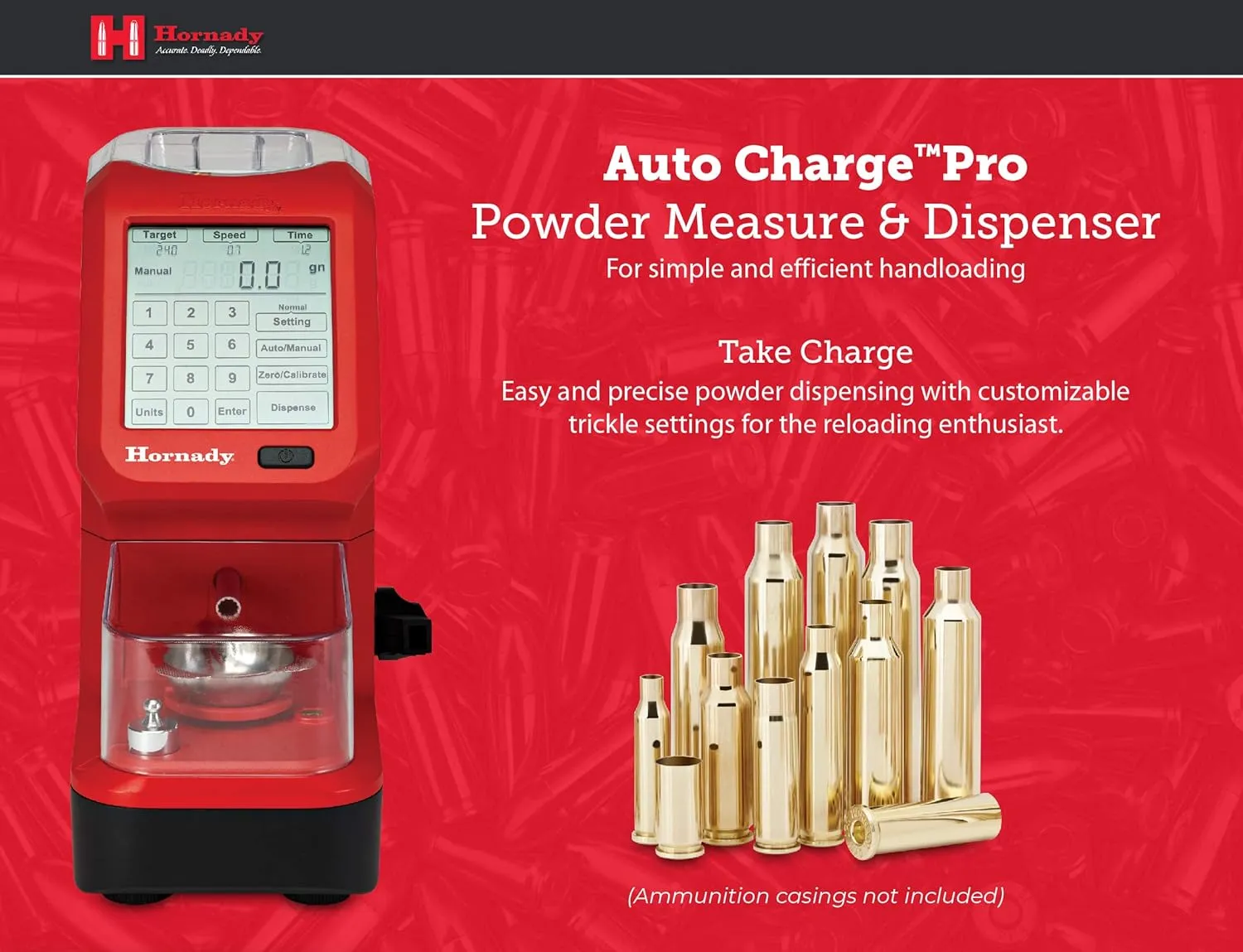 Hornady Auto Charge Pro Powder Measure - Precise Powder Measuring and Dispensing, Accurate to 0.1 Gain - Features Customizable Trickle Speeds, Back-Lit Touch Screen and Built-In Bubble Level