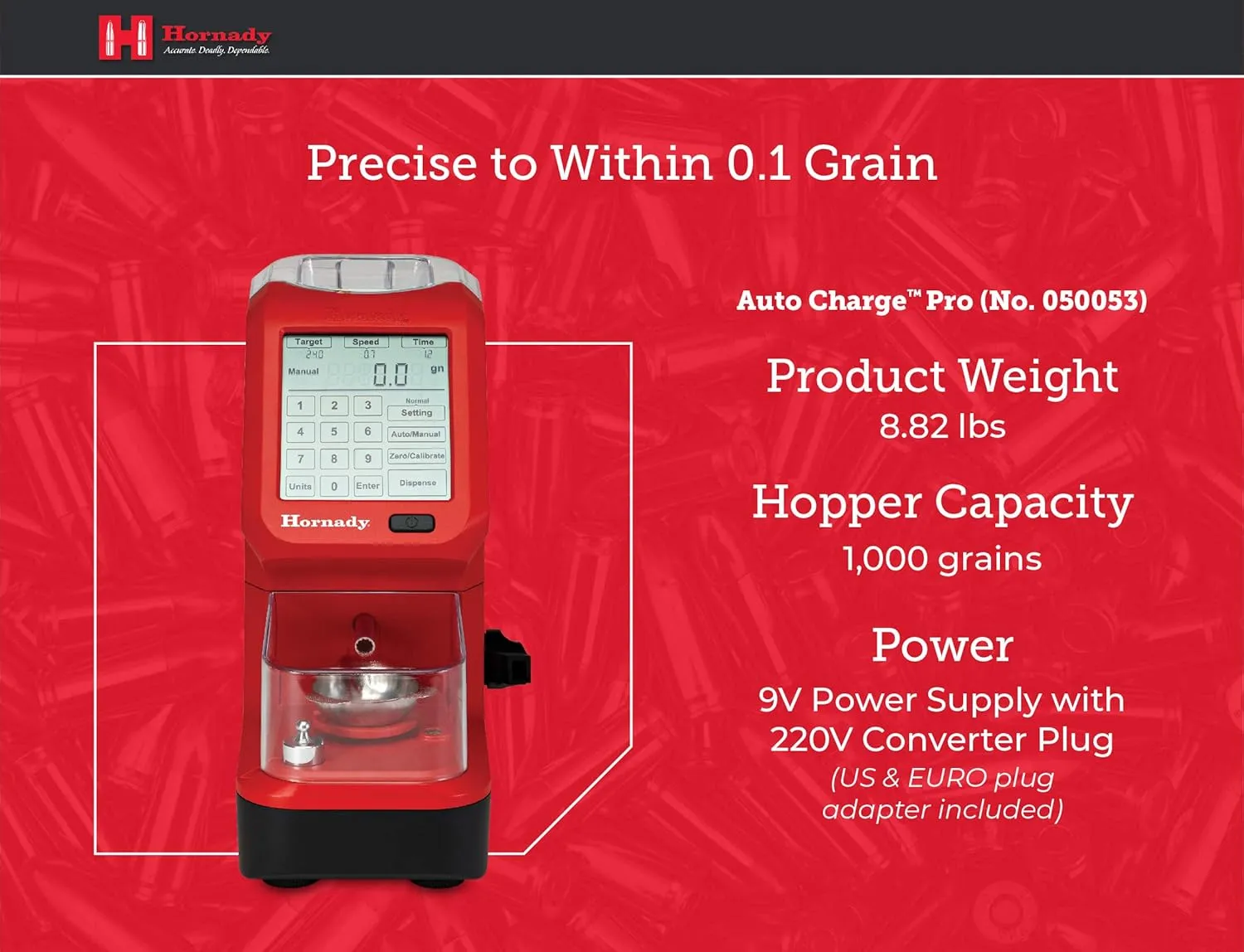 Hornady Auto Charge Pro Powder Measure - Precise Powder Measuring and Dispensing, Accurate to 0.1 Gain - Features Customizable Trickle Speeds, Back-Lit Touch Screen and Built-In Bubble Level