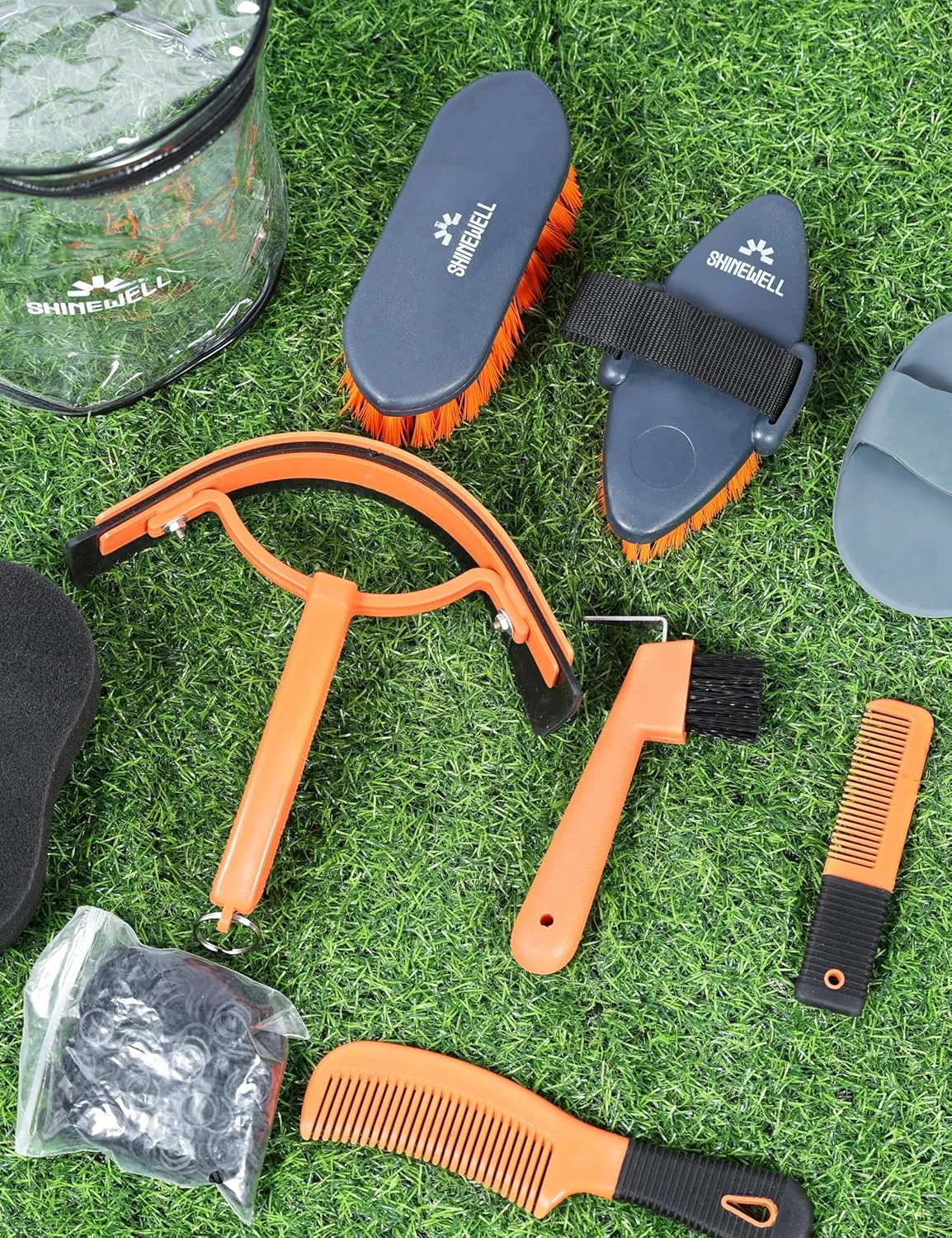 Horse Grooming Brushes Kit 8 pieces with Organizer Bag Horse Grooming Care Series Horse Brush Sets Orange