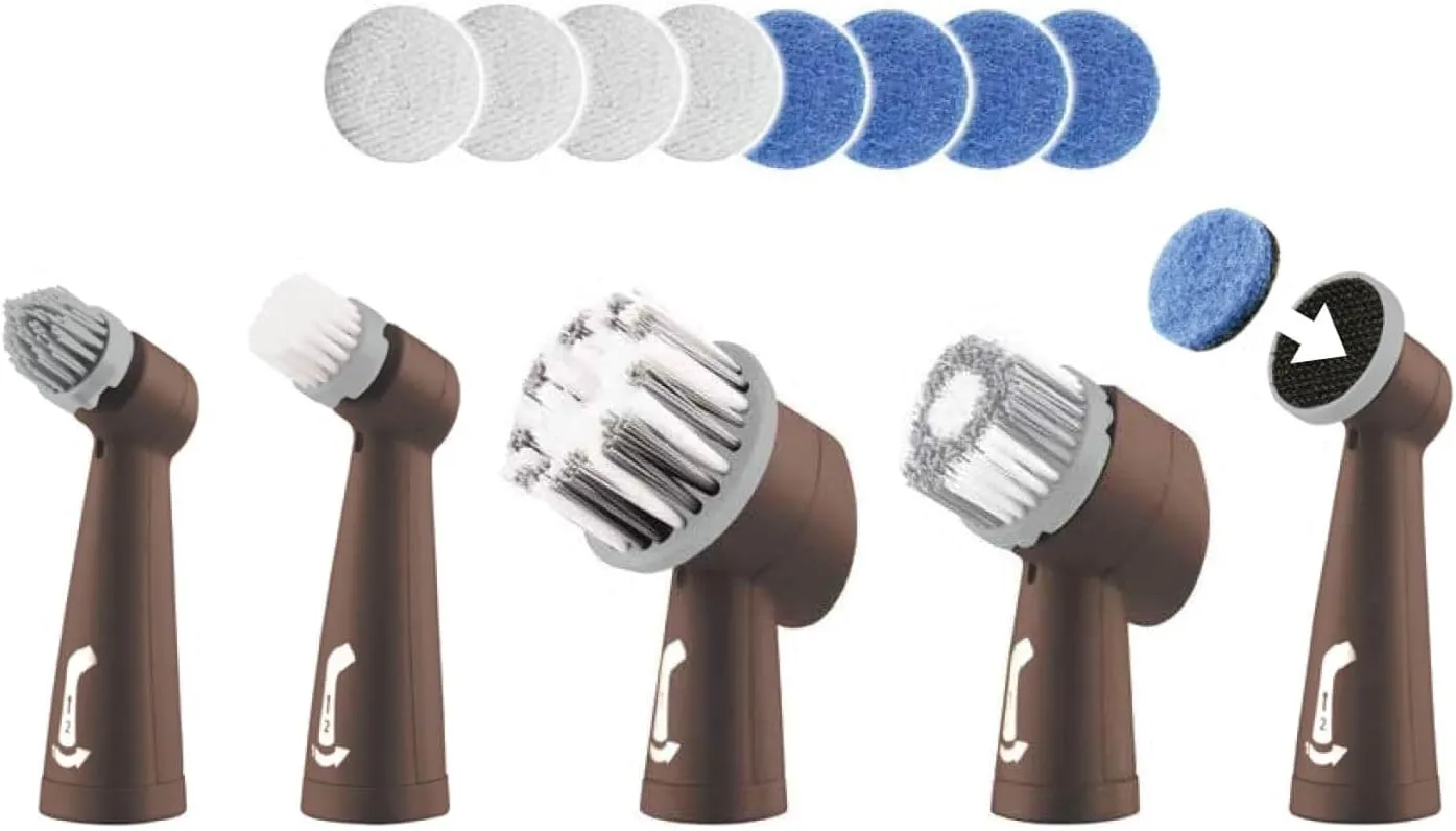 Horsepower Pocket Pony, AS-SEEN-ON-TV, Waterproof, Cordless, Pocket-Sized, Oscillating Power Scrubber, Deep Clean, Tight Spaces, Rechargeable, Grout Lines, Corners & Detailing, 5 Brush Heads & LED
