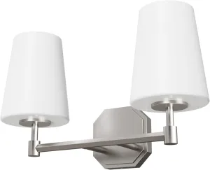 Hunter - Nolita 2-light Brushed Nickel, Medium Size Vanity Light, Dimmable, Modern Style, for Bedrooms, Kitchens, Foyers, Bathrooms - 19879