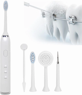 HURRISE Multi?Functional Electric Toothbrush, Oral Irrigator with Face Brush Mouth Mirror White Teeth for Ultrasonic Ultrasonic-Toothbrushes Teeth Cleaning Device White