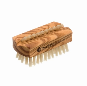 Hydréa London Olive Wood Dual Sided Nail Brush. Travel Size. 6cm. Natural Bristle to effectively clean hands and nails