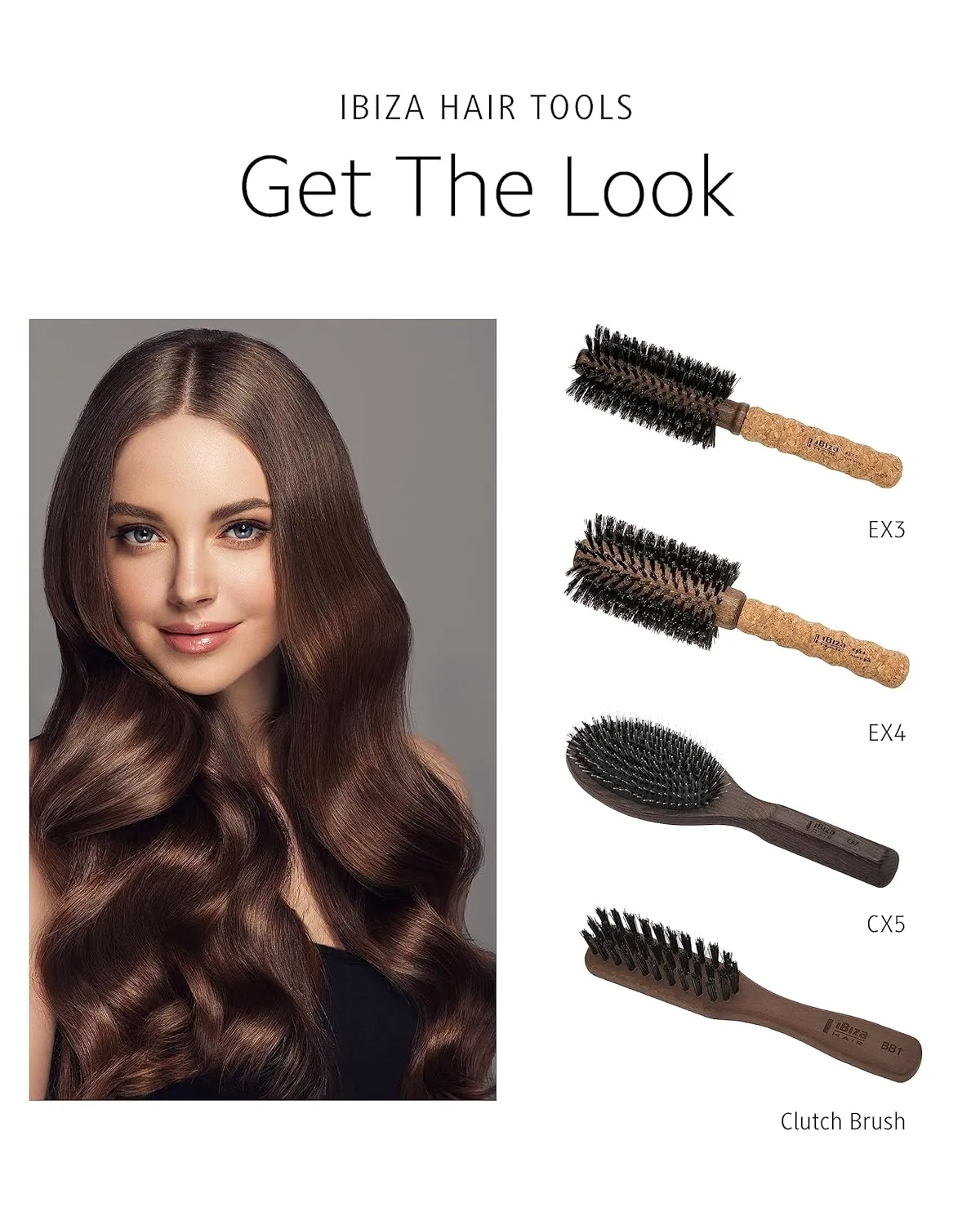Ibiza Hair Round Boar Bristle Brush (EX Series) | Lightweight with Reinforced Bristles & Cork Handle | Adds Shine & Texture | Ideal for Medium to Long Styles