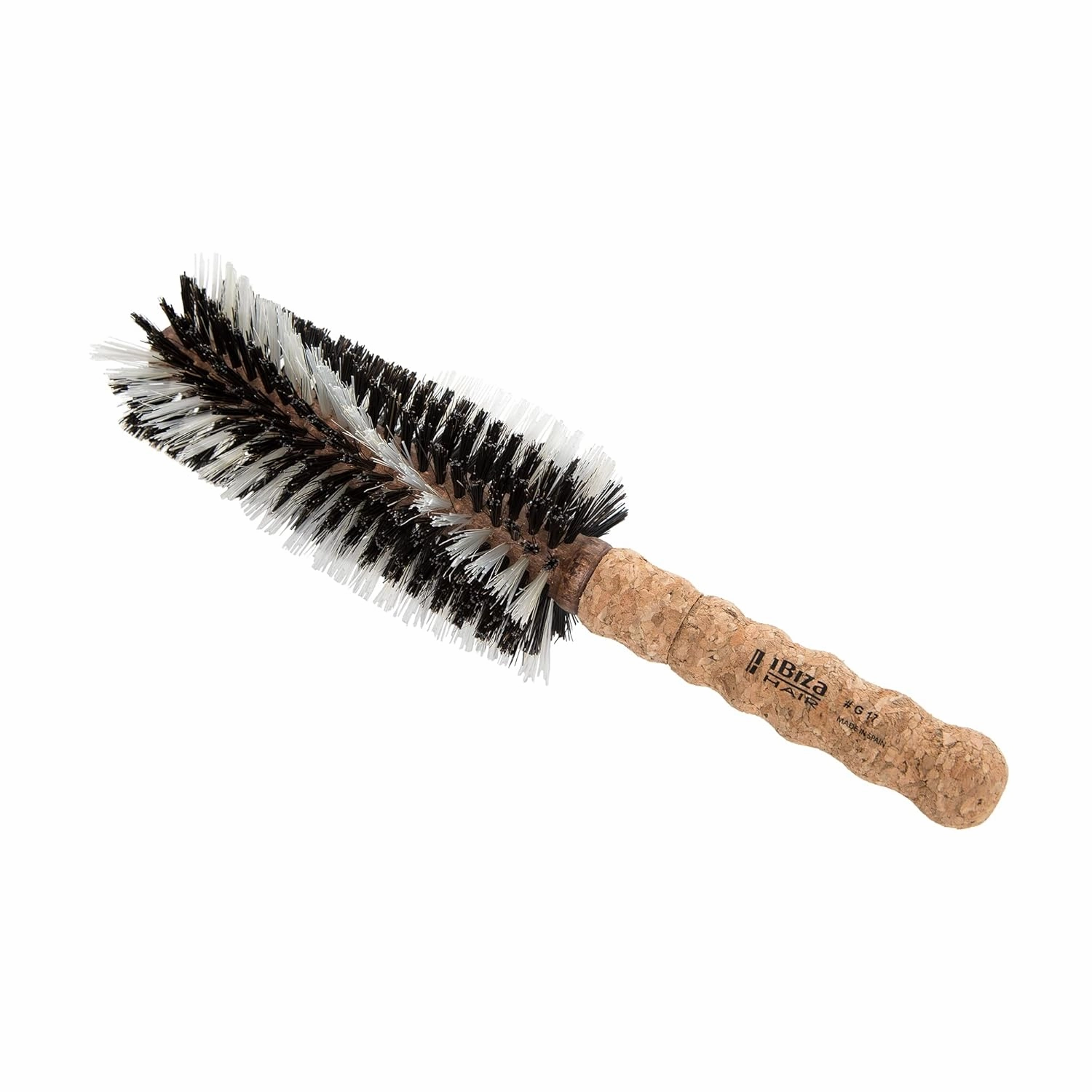 Ibiza Hair Boar Bristle Round Brush (G Series) | Hybrid Swirled Boar & Carbon Fiber Nylon Bristles with Cork Handle | Adds Shine & Texture for Medium to Long Styles