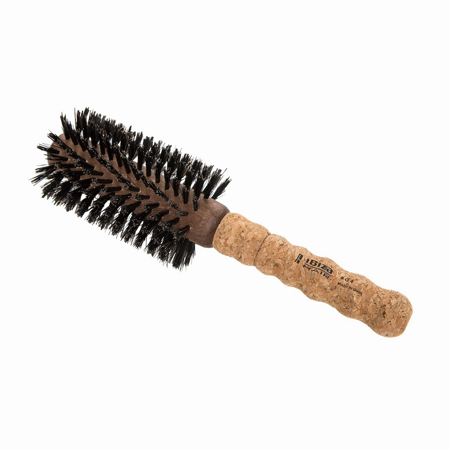 Ibiza Hair Boar Bristle Round Brush (G Series) | Hybrid Swirled Boar & Carbon Fiber Nylon Bristles with Cork Handle | Adds Shine & Texture for Medium to Long Styles