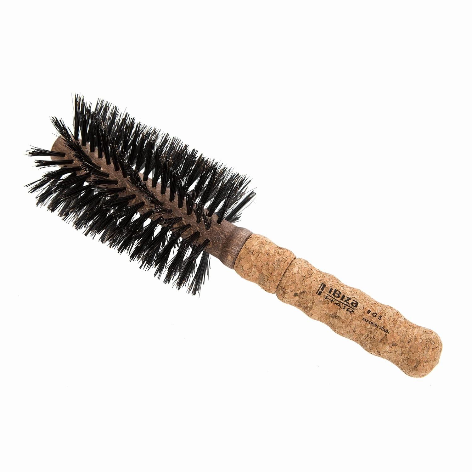 Ibiza Hair Boar Bristle Round Brush (G Series) | Hybrid Swirled Boar & Carbon Fiber Nylon Bristles with Cork Handle | Adds Shine & Texture for Medium to Long Styles