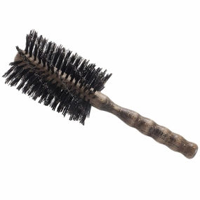 Ibiza Hair Professional Boar Hair Round Brush (H Series) Hybrid Uniform or Swirled Boar/Nylon Bristles & Hardwood Handle, Create Beachy Waves & Curls, For Course or Frizzy Hair, Add Texture & Shine
