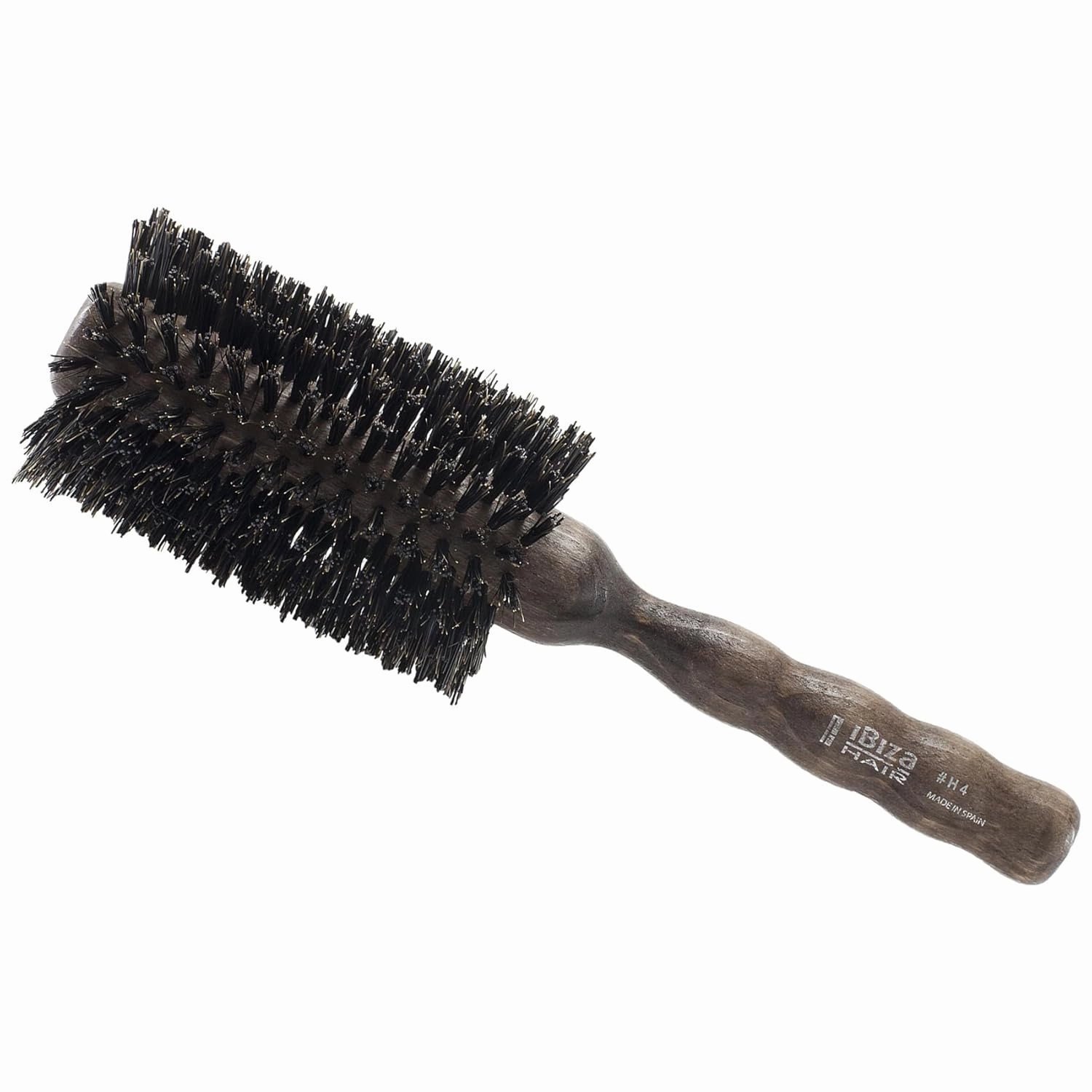 Ibiza Hair Professional Boar Hair Round Brush (H Series) Hybrid Uniform or Swirled Boar/Nylon Bristles & Hardwood Handle, Create Beachy Waves & Curls, For Course or Frizzy Hair, Add Texture & Shine