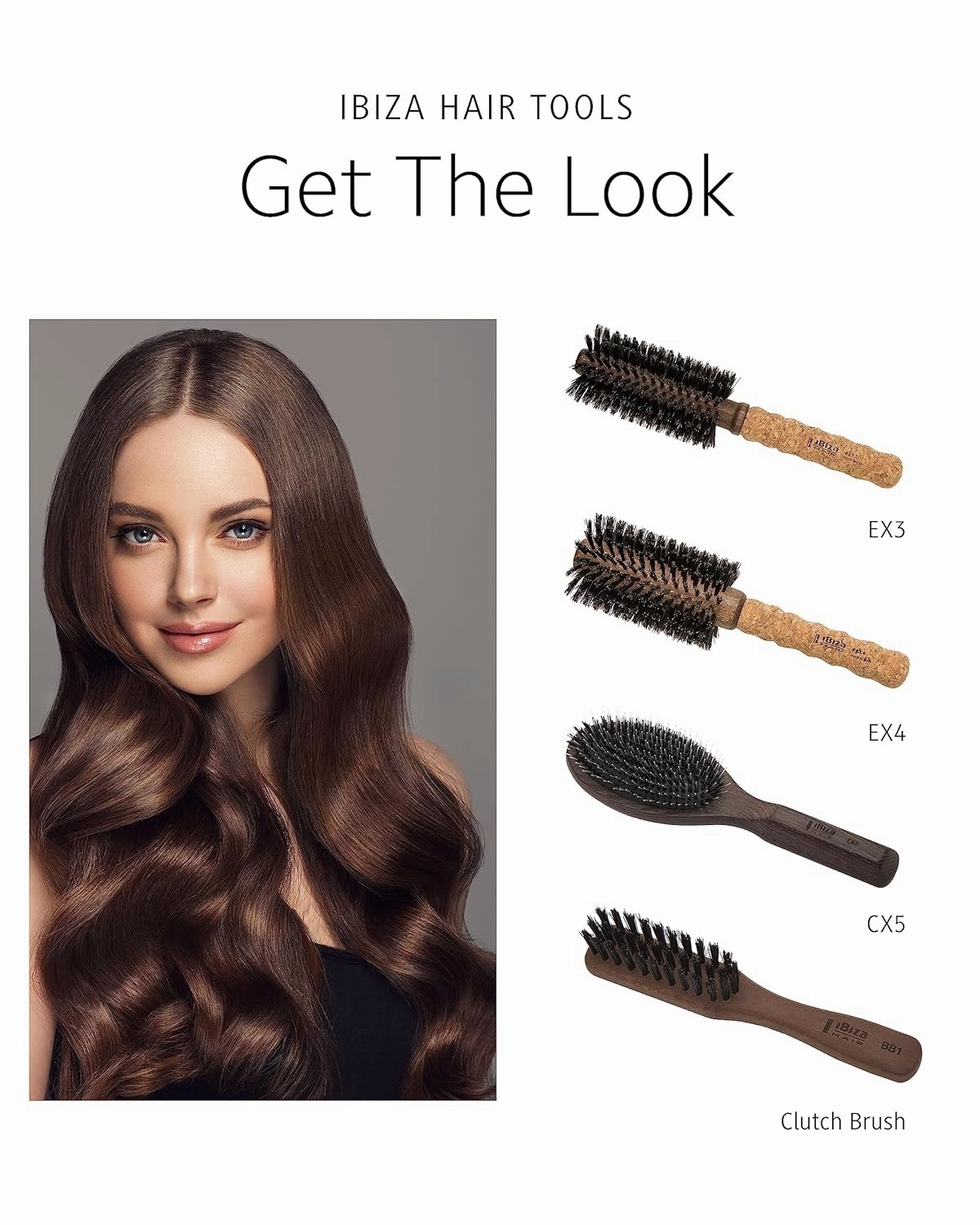 Ibiza Hair Round Boar Bristle Brush (EX Series) | Lightweight with Reinforced Bristles & Cork Handle | Adds Shine & Texture | Ideal for Medium to Long Styles