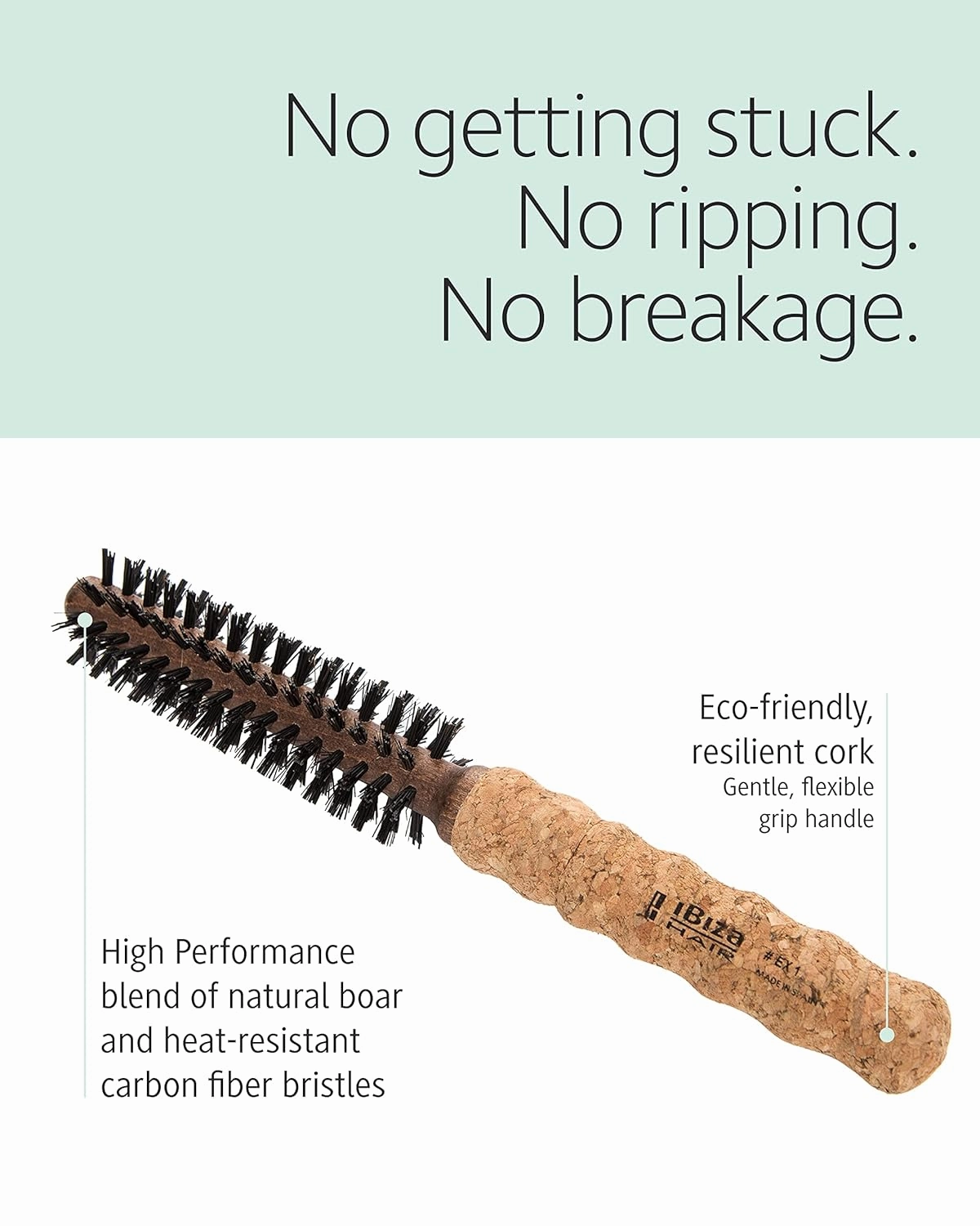 Ibiza Hair Round Boar Bristle Brush (EX Series) | Lightweight with Reinforced Bristles & Cork Handle | Adds Shine & Texture | Ideal for Medium to Long Styles