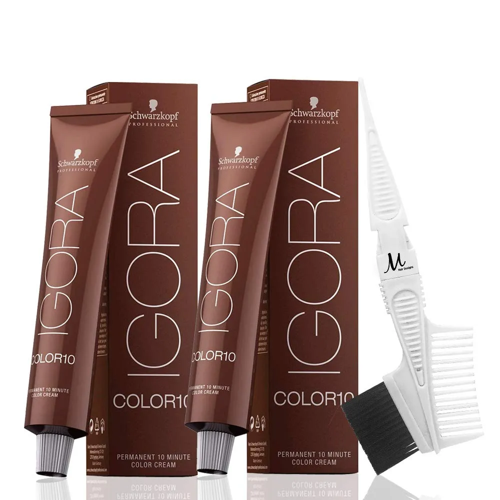 Igora Color 10 9-0 Extra Light Blonde Permanent 10 Minute Hair Colors and M Hair Designs Tint Brush/Comb (Bundle 3 items)