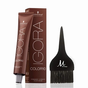 Igora Color 10 8-4 Light Blonde Beige Permanent 10 Minute Hair Color Cream and M Hair Designs Tint Brush (Bundle 2 items)