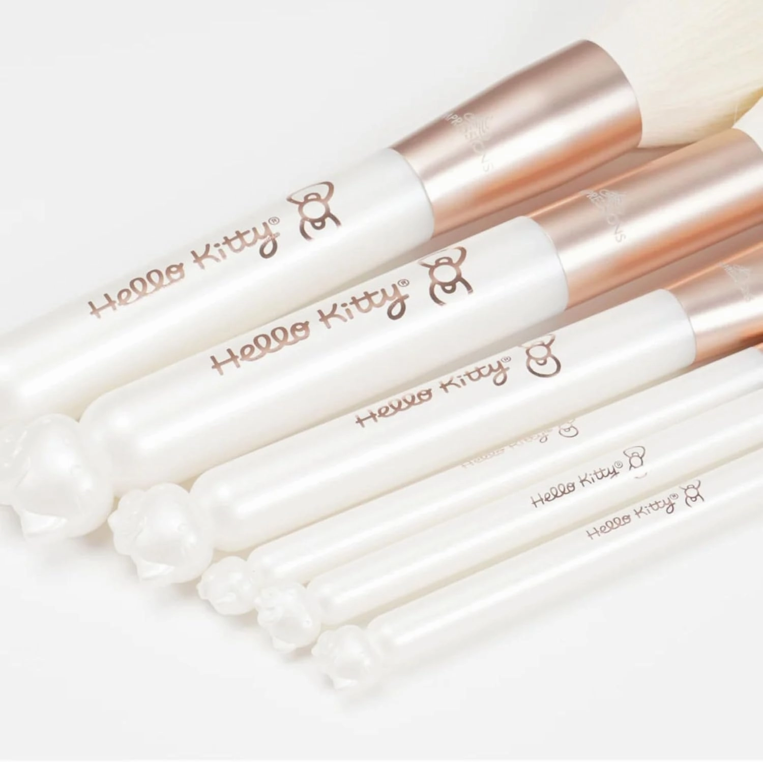 Impressions Vanity 6-PPCs Makeup Brush set with Hello Kitty Kawaii Icon and Aluminum Ferrule, Super Soft Makeup Brushes for Foundation, Face Powder, Blending, Defined Shadow, Eye Shadow (White)