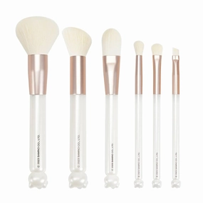 Impressions Vanity 6-PPCs Makeup Brush set with Hello Kitty Kawaii Icon and Aluminum Ferrule, Super Soft Makeup Brushes for Foundation, Face Powder, Blending, Defined Shadow, Eye Shadow (White)
