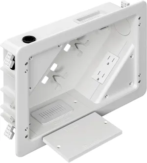 in-Wall TV Box with Flange for Home Theater Installation, Cord Hider for Wall Mounted TV, with 2 Duplex Outlets, Cable Bracket, LV Cable & 1-1/2" ENT Entrance, Ideal for New or Retrofit Job