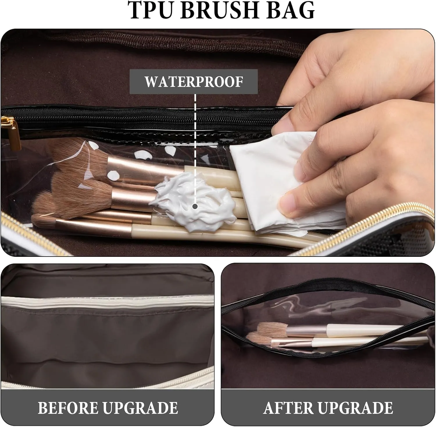 Initial Makeup Bag Large Capacity Travel Cosmetic Bag for Women PU Leather Open Flat Toiletry Bag with Handle and Divider Personalized Gifts for Women (Black A)