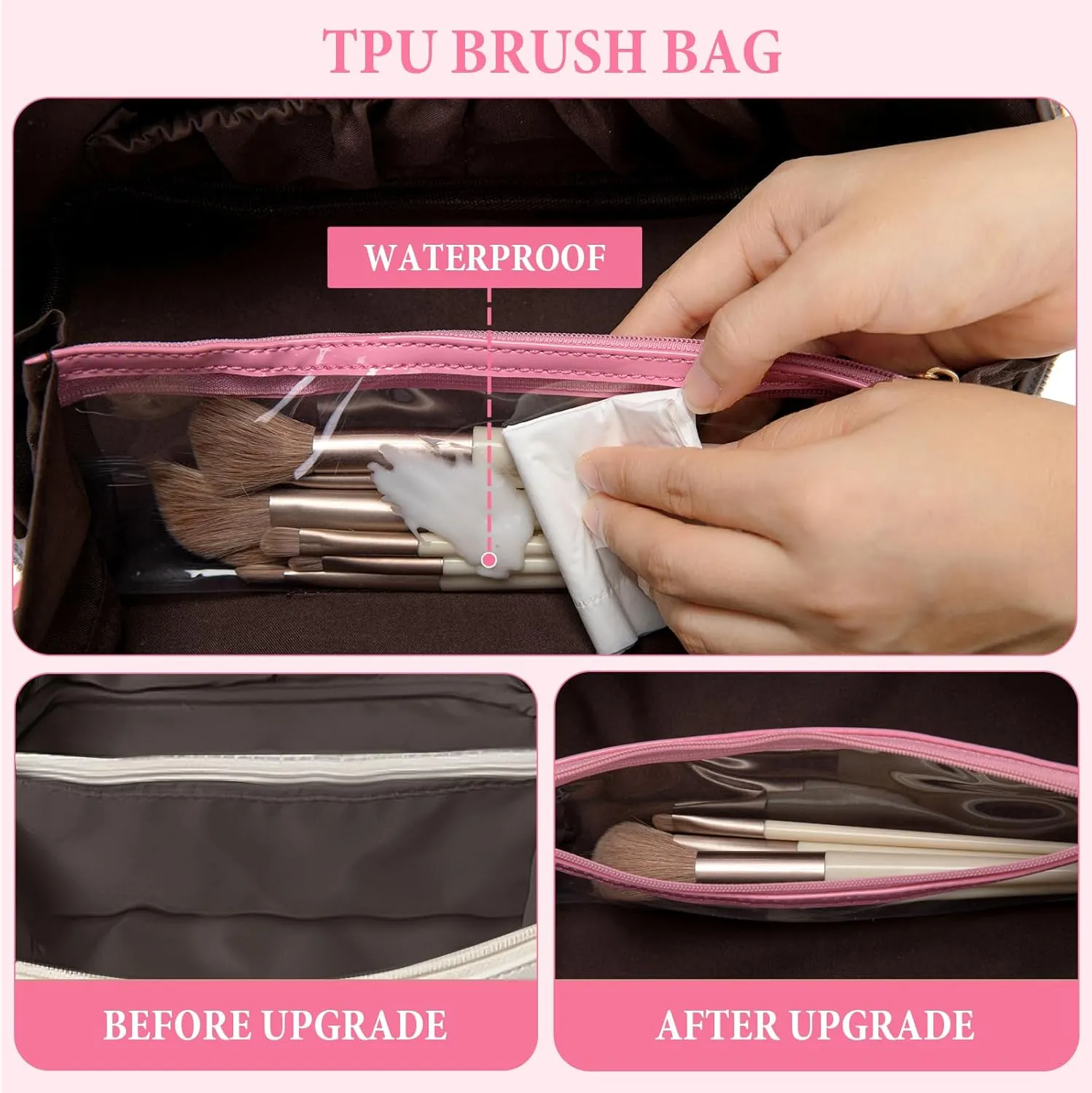 Initial Makeup Bag Large Capacity Travel Cosmetic Bag for Women PU Leather Open Flat Toiletry Bag with Handle and Divider Personalized Gifts for Women (Pink K)