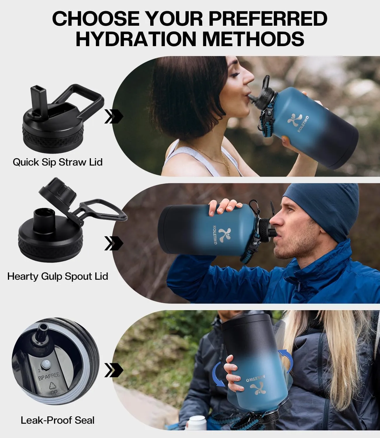 Insulated Gallon Water Bottle(COLD for 36 Hrs), Non-BPA & Leak Proof, 128 oz Stainless Steel Water Jug Large with Paracord Handle, Straw & Spout Lid, Indigo Black