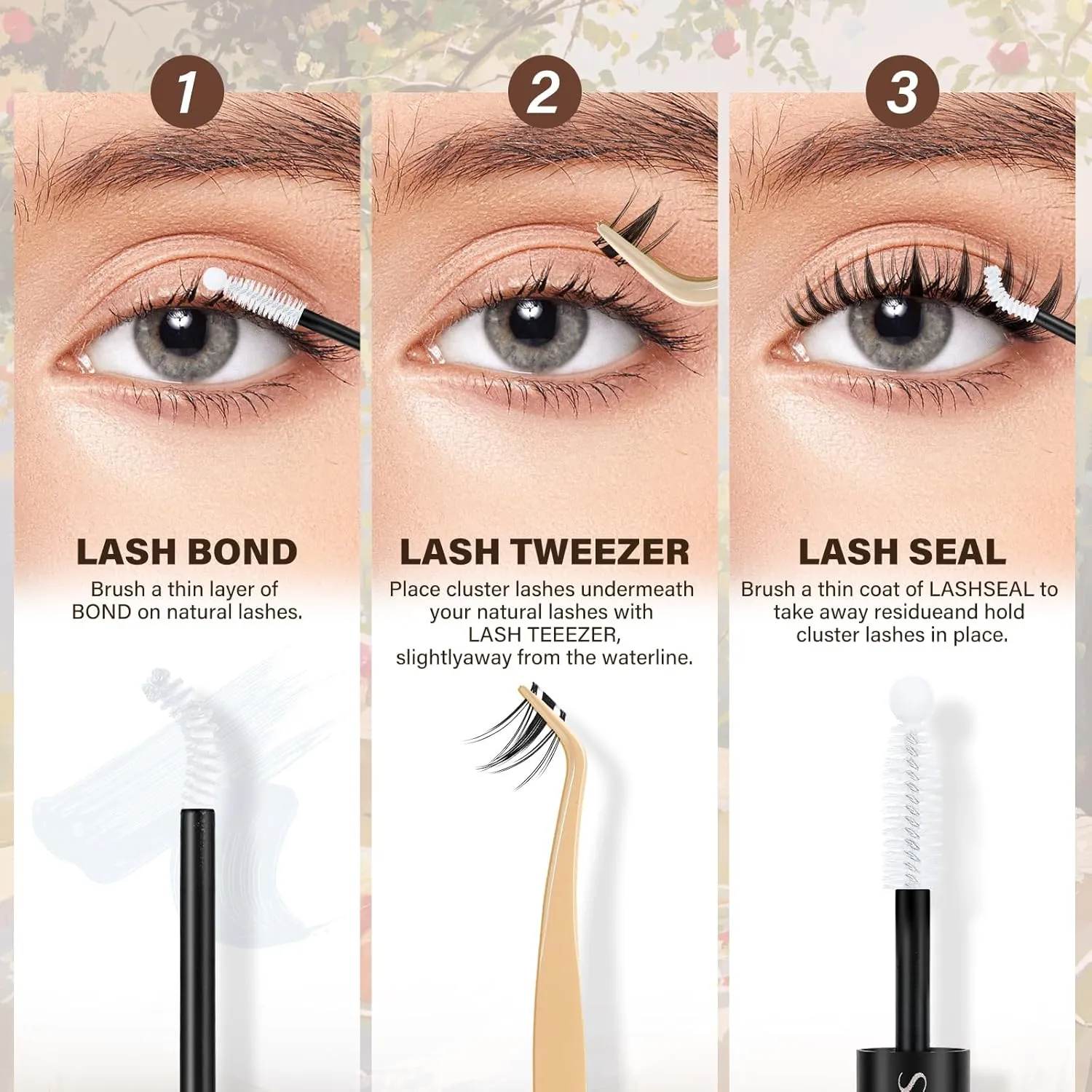 JMS&JMS Lash Clusters Kit 120 pcs Natural Cluster Lashes Invisible Band with Lash Bond and Seal Eyelash Applictor Lash Remover Eyelash Brush Lash Extension Kit for Beginner (Flora-8-18mix)