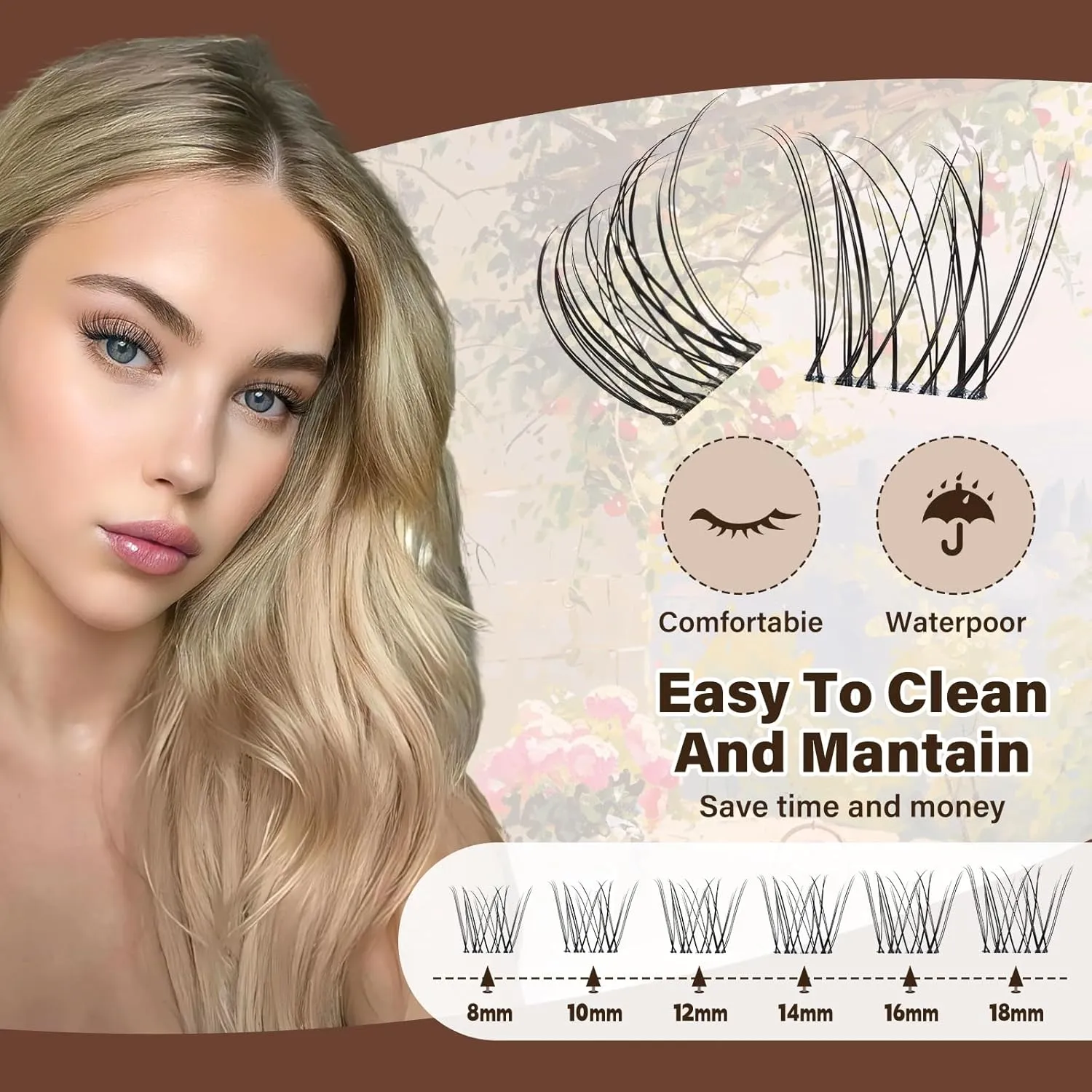 JMS&JMS Lash Clusters Kit 120 pcs Natural Cluster Lashes Invisible Band with Lash Bond and Seal Eyelash Applictor Lash Remover Eyelash Brush Lash Extension Kit for Beginner (Flora-8-18mix)