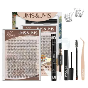 JMS&JMS Lash Clusters Kit 120 pcs Natural Cluster Lashes Invisible Band with Lash Bond and Seal Eyelash Applictor Lash Remover Eyelash Brush Lash Extension Kit for Beginner (Flora-8-18mix)