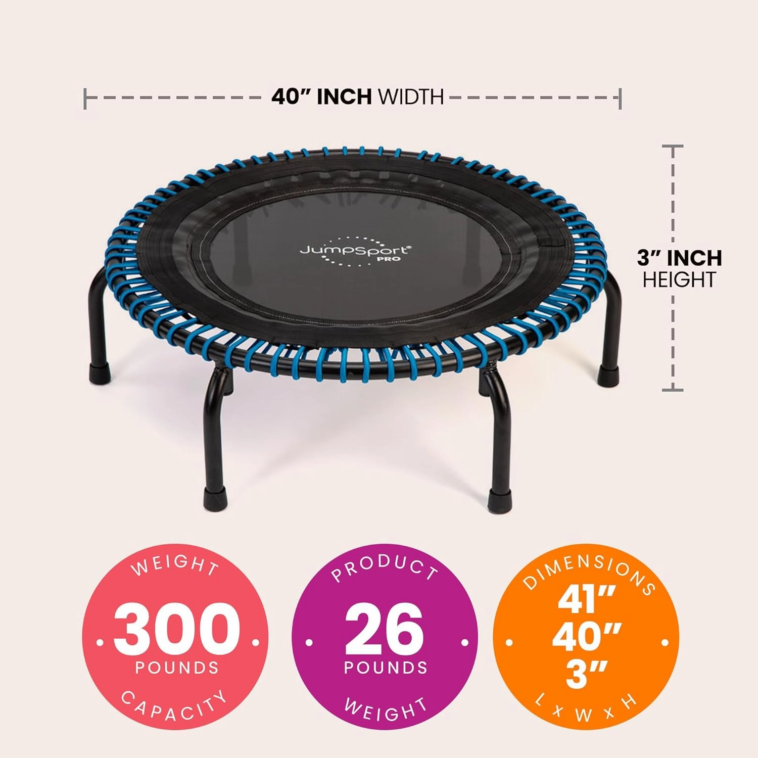 JumpSport 350 PRO Indoor Heavy Duty Fitness Trampoline, 39-inch | 36 Premium EnduroLast 4 Elastic Cords | Customized Bounce with 7 Settings | 300 lb Wt. Rating | 60-Day Free Trial to 350  Videos
