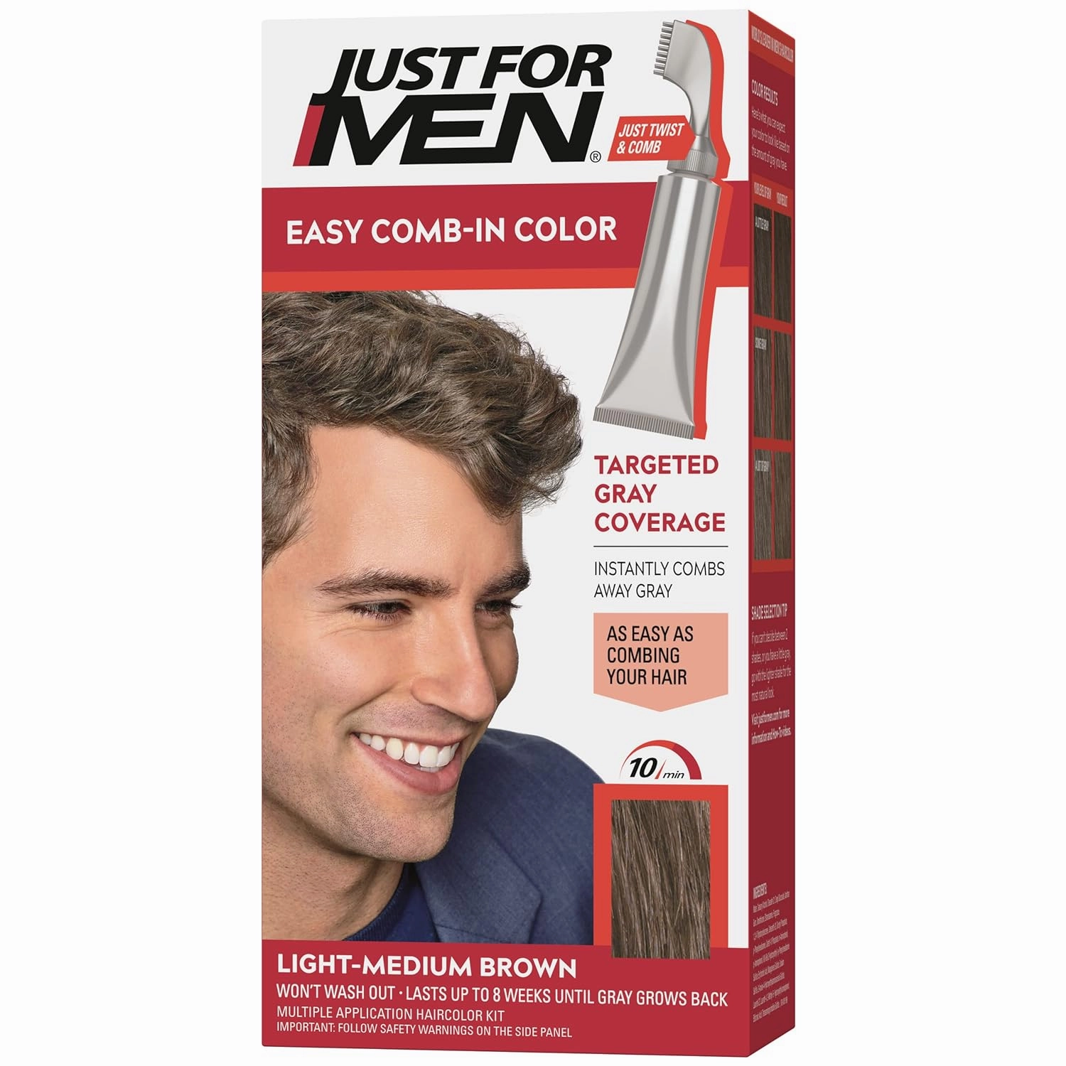 Just For Men Mustache & Beard, Beard Dye for Men with Brush Included for Easy Application & Easy Comb-In Color Mens Hair Dye, Light-Medium Brown M-30