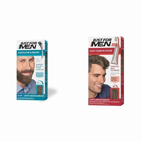 Just For Men Mustache & Beard, Beard Dye for Men with Brush Included for Easy Application & Easy Comb-In Color Mens Hair Dye, Light-Medium Brown M-30