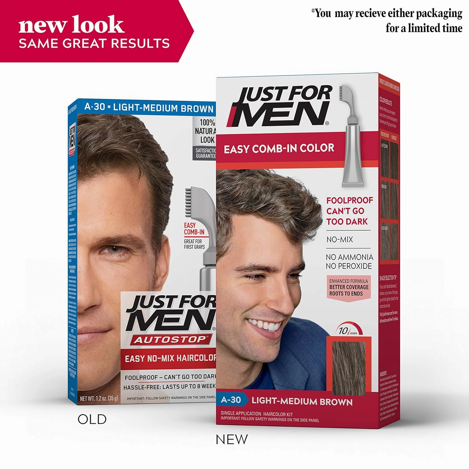 Just For Men Mustache & Beard, Beard Dye for Men with Brush Included for Easy Application & Easy Comb-In Color Mens Hair Dye, Light-Medium Brown M-30