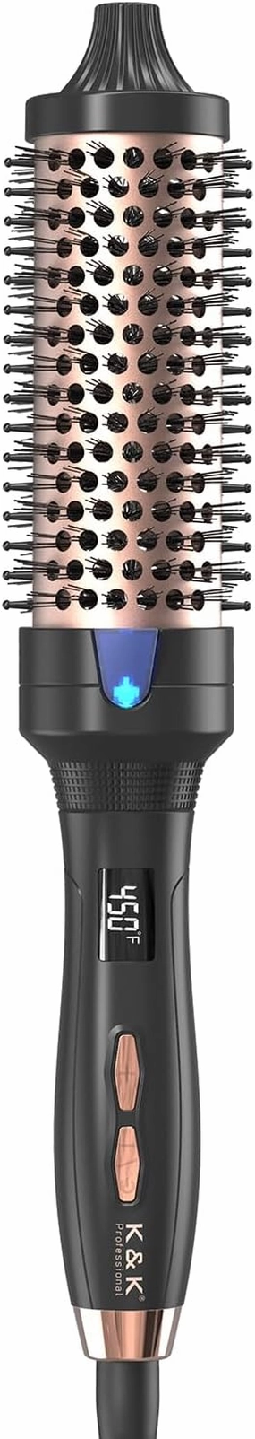K&K 1 1/2 Inch Ceramic Tourmaline Ionic Heated Round Brush Curling Brush Creates Blowout Look -Creates Root Volume & Loose Curls Volume Curls Dual Voltage Hair Styling Tool (Black, 1.5 Inch)