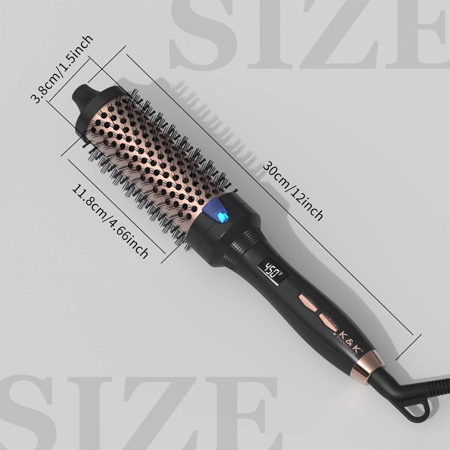 K&K 1 1/2 Inch Ceramic Tourmaline Ionic Heated Round Brush Curling Brush Creates Blowout Look -Creates Root Volume & Loose Curls Volume Curls Dual Voltage Hair Styling Tool (Black, 1.5 Inch)