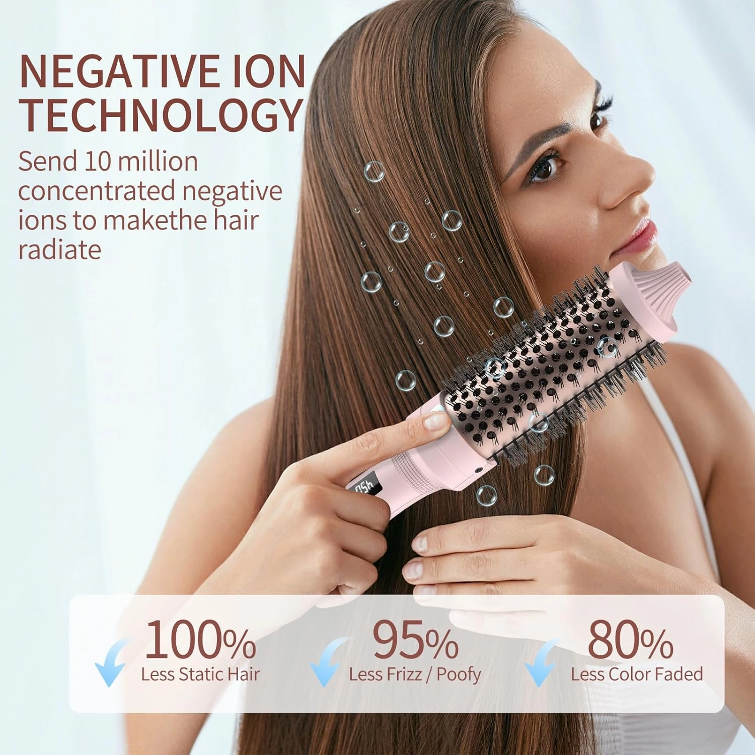 K&K 1 1/2 Inch Ceramic Tourmaline Ionic Heated Round Brush Curling Brush Creates Blowout Look -Creates Root Volume & Loose Curls Volume Curls Dual Voltage Hair Styling Tool (Pink, 1.5 Inch)