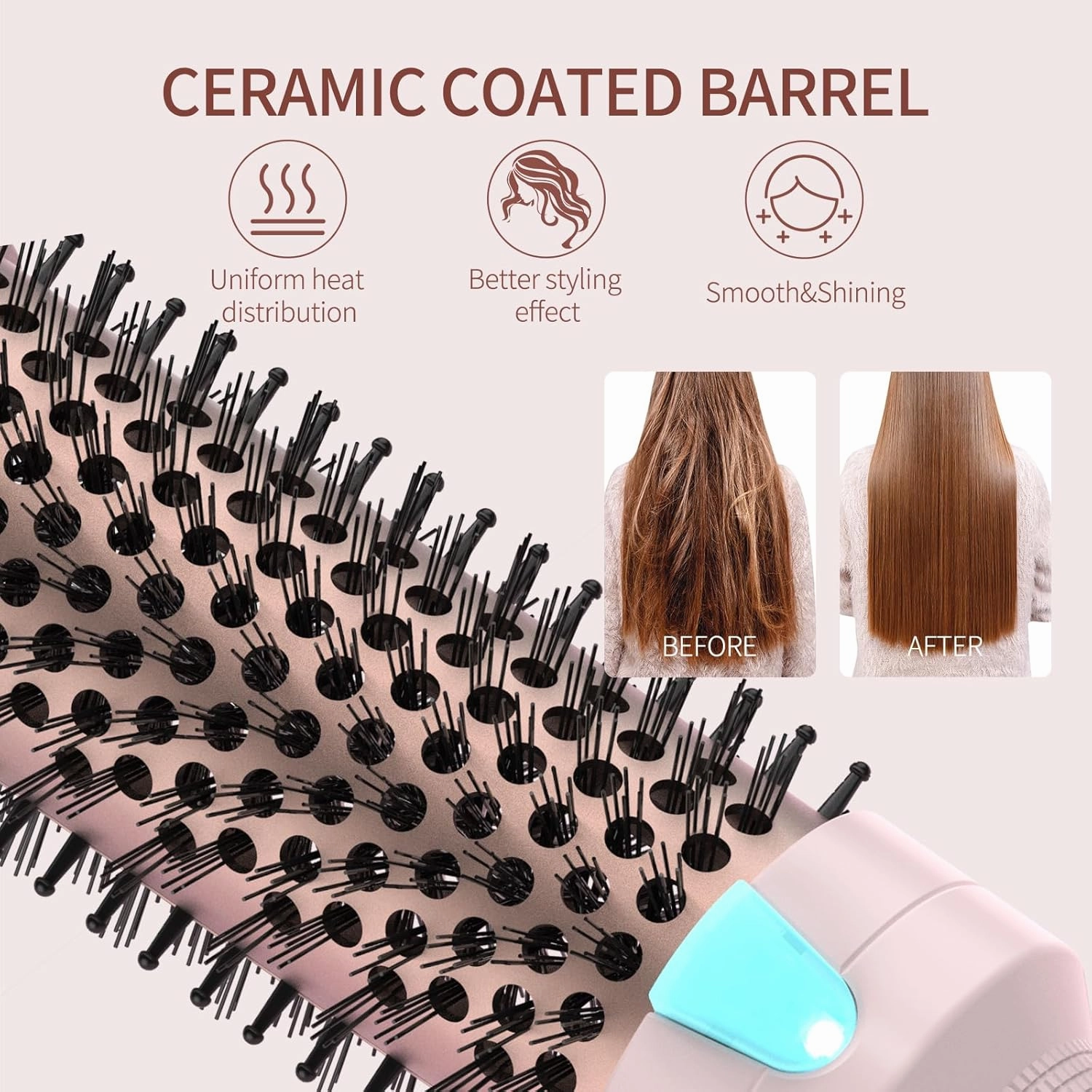K&K 1 1/2 Inch Ceramic Tourmaline Ionic Heated Round Brush Curling Brush Creates Blowout Look -Creates Root Volume & Loose Curls Volume Curls Dual Voltage Hair Styling Tool (Pink, 1.5 Inch)