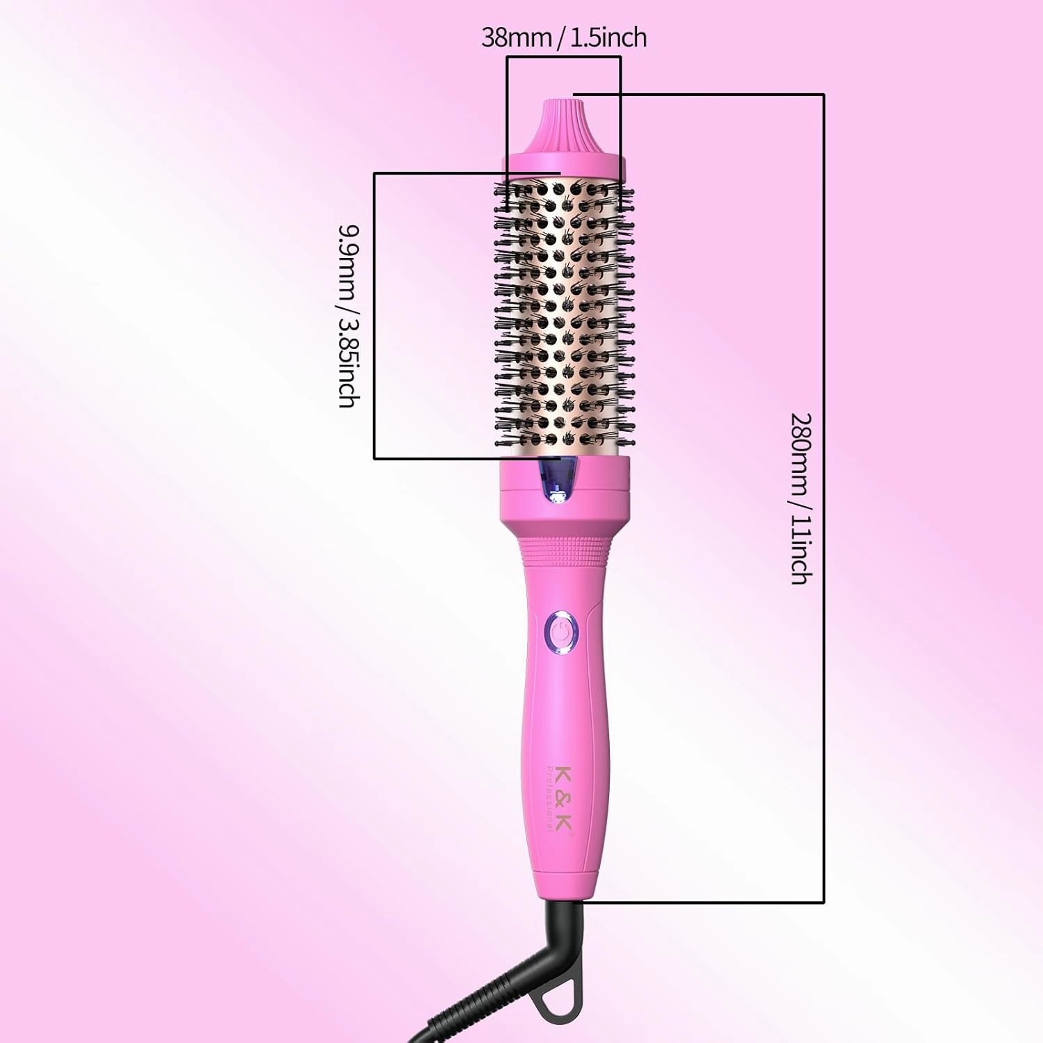 K&K 1.5 Inch Ceramic Tourmaline Ionic Curling Iron (Rose Red, 1.5 Inch) - Thermal Brush Heated Curling Brush, Dual Voltage, Volumizer, NON-DAMAGING 350 DEGREE HEAT
