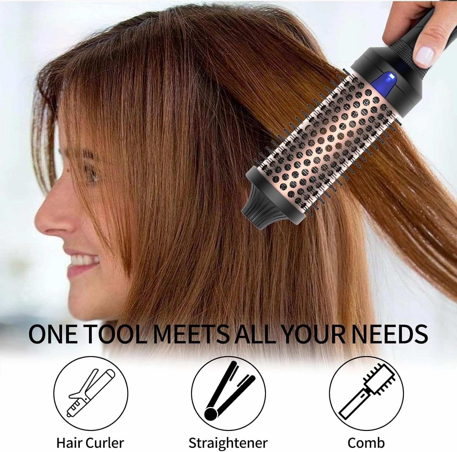 K&K 1.77 Inch Heated Curling Brush with Ceramic Tourmaline Ionic Technology for Volumizing and Loose Curls (Black)
