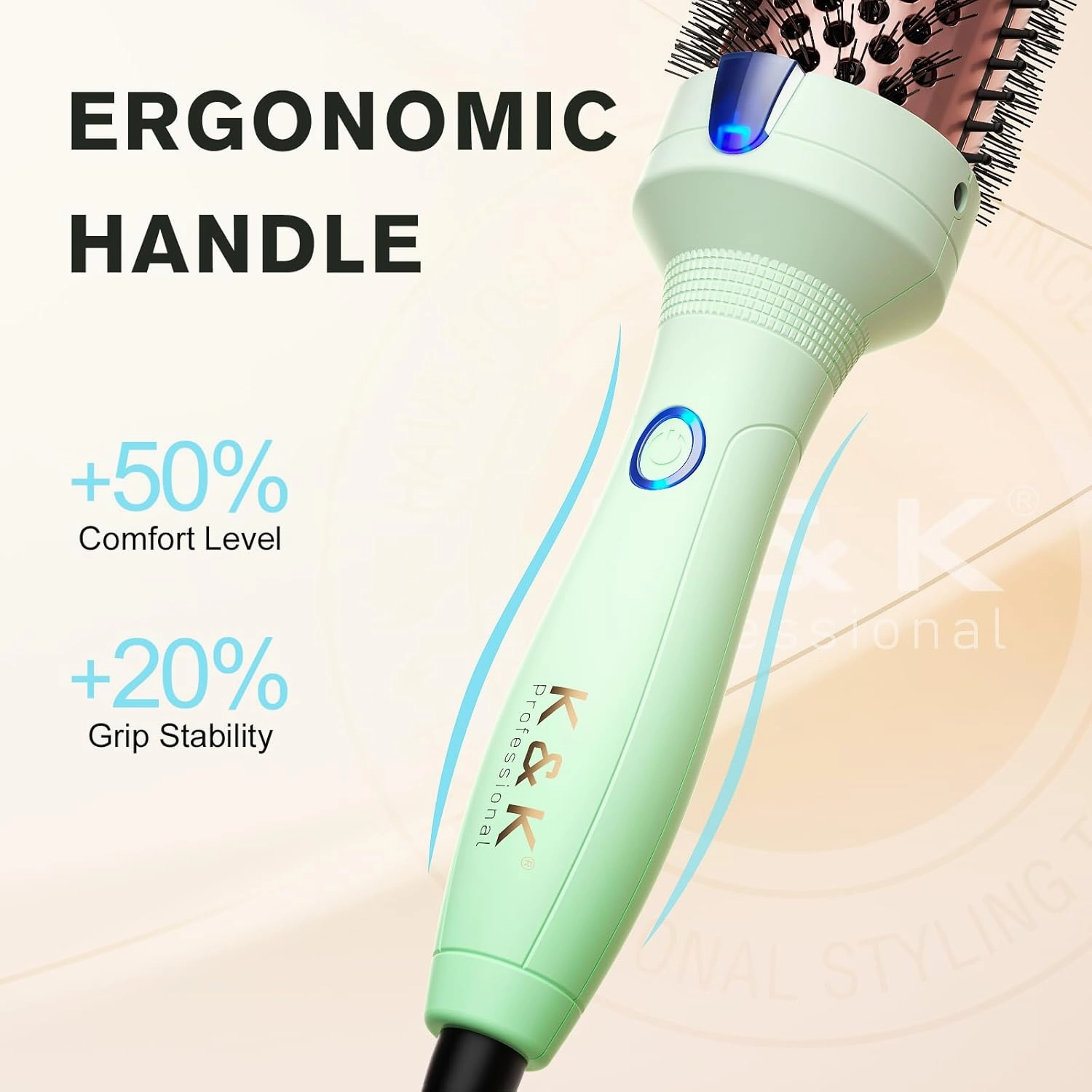 K&K Pro Thermal Brush, 1 1/2 Inch Ionic Heated Round Brush for Blowout Look, Tourmaline Ceramic Hot Bristle Get Natural Curls, Creates Salon-Quality Blowouts, Dual Voltage for Travel