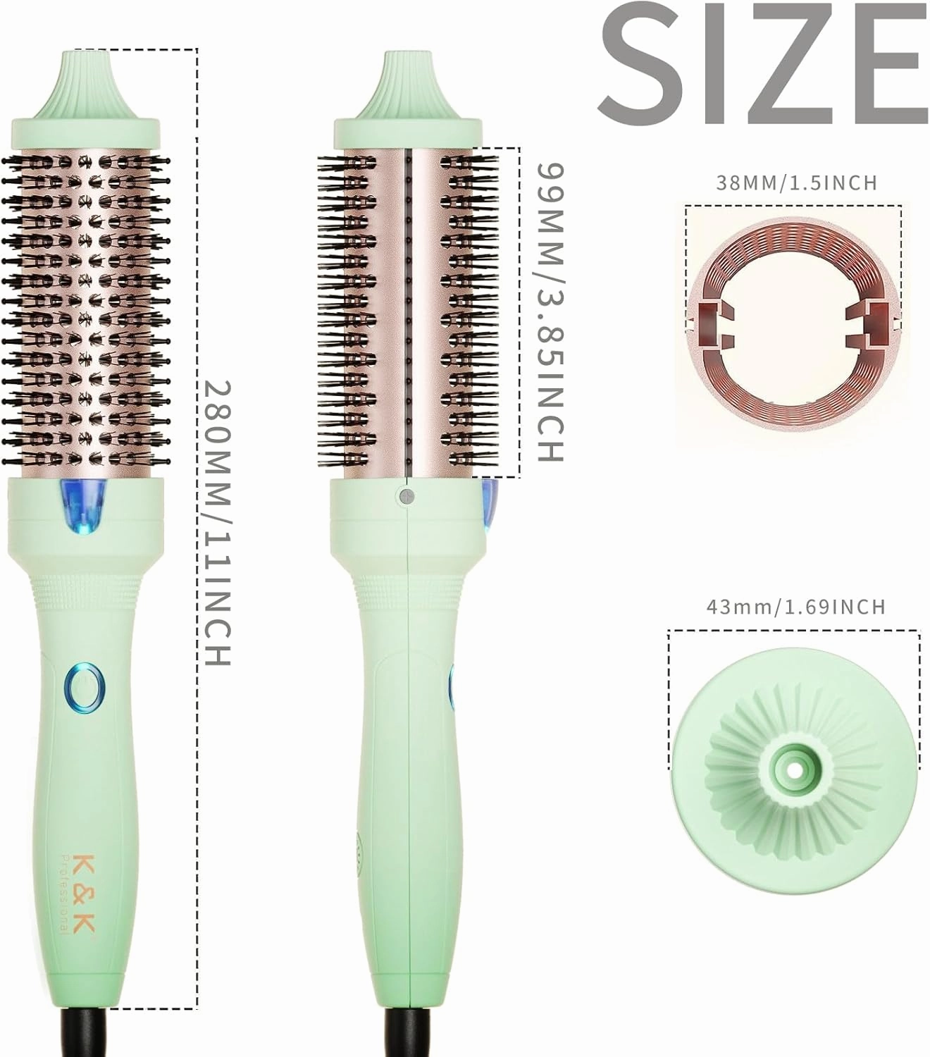K&K Pro Thermal Brush, 1 1/2 Inch Ionic Heated Round Brush for Blowout Look, Tourmaline Ceramic Hot Bristle Get Natural Curls, Creates Salon-Quality Blowouts, Dual Voltage for Travel