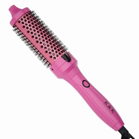 K&K Thermal Brush, 1.5 Inch Ionic Heated Round Brush, Professional Heated Ceramic Tourmaline Coating Curling Iron, Hot Styling Volumizing Tool, Dual Voltage, Pink