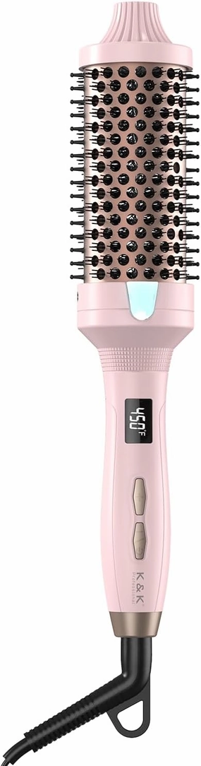 K&K Thermal Brush Heated Round Brush - Blowout Look Volumizer with 1.7 inch Heated Round for Hair Styler Tool Hair Straightener and Curler 2 in 1 Dual Voltage Temperture ContronalQuick & Easy (Pink)