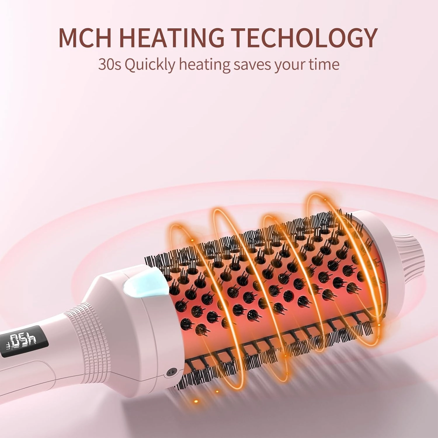K&K Thermal Brush Heated Round Brush - Blowout Look Volumizer with 1.7 inch Heated Round for Hair Styler Tool Hair Straightener and Curler 2 in 1 Dual Voltage Temperture ContronalQuick & Easy (Pink)