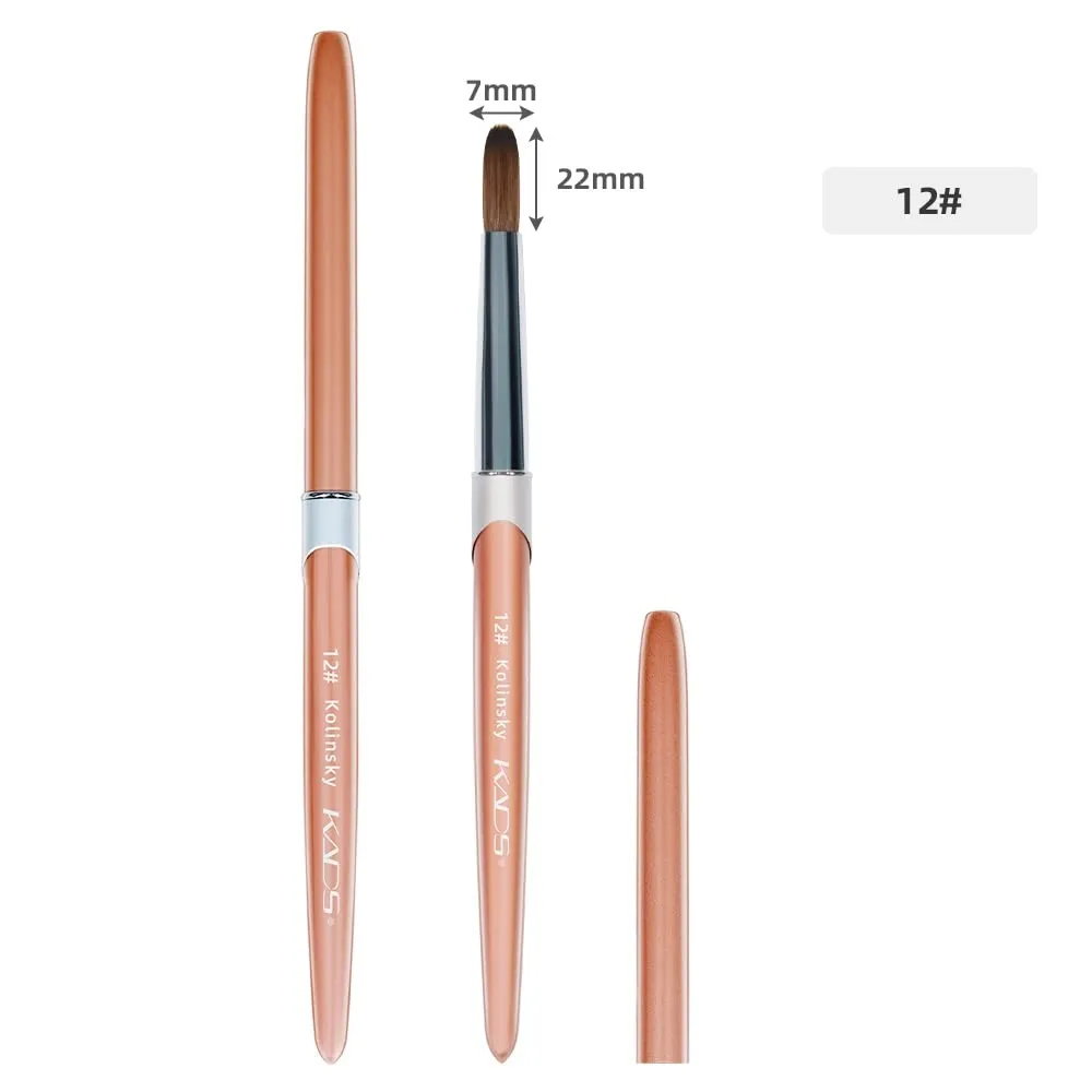 KADS 100% Kolinsky Sable Acrylic Brush Nail Brush for Acrylic Application Round Head Crimped Nail Art Brush Manicure Tool (12#)